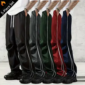Men’s casual pants, five-pack set with a drawstring design—simple and versatile. Side-pocket athletic-style long pants made from comfortable, durable fabric for sports, fitness, and outdoor activities; suitable for all seasons. loose-fitting men