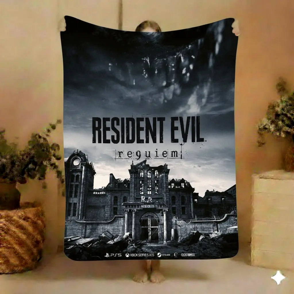 Dark Horror Game Style Blanket – Gothic Gamer Flannel Throw Blanket, Cozy Gaming Room Decor