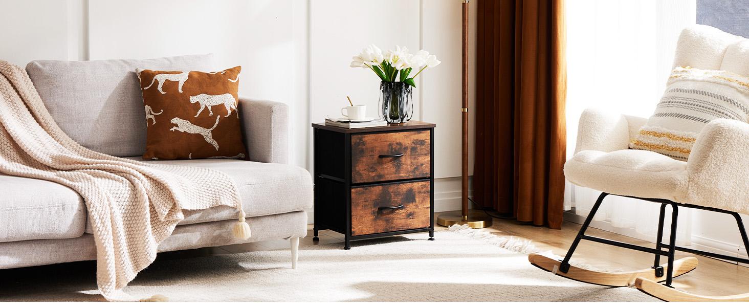 Sweet Furniture F Nightstand with 2 Fabric Drawers, Tall Nightstand, Dresser, Side Table, End Table, Bedside Table, Night Stands, Bedroom Furniture for Living Room, Entryway, Nursery, Closet