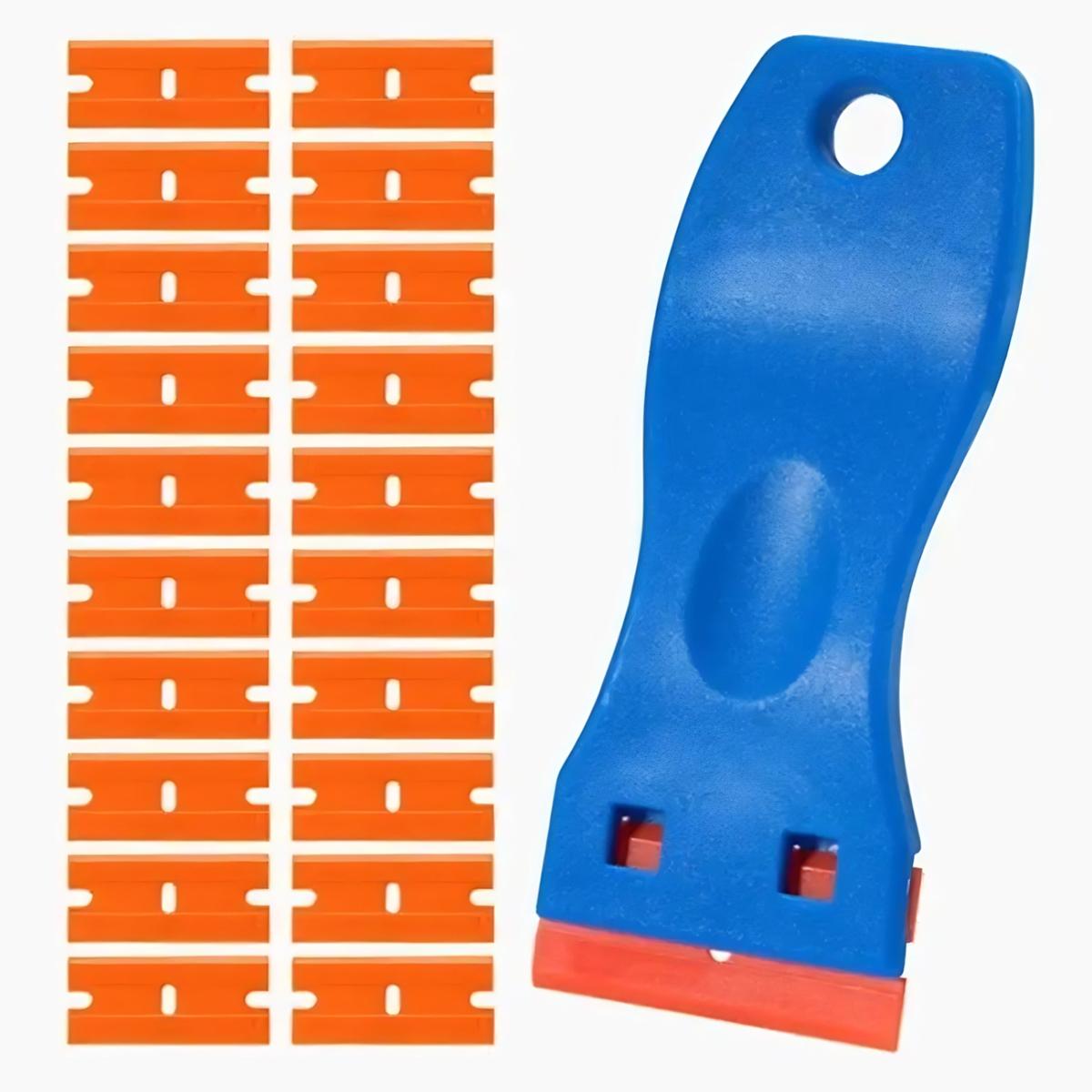 Plastic Razor Blade Scraper, Scraper Tool with 100 PCS Plastic Razor Blades for Removing Labels Adhesive Decals Sticker from Windows Glass