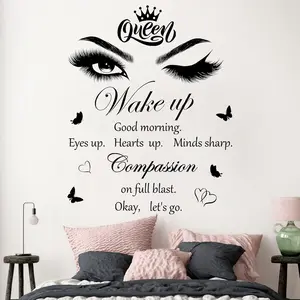 Inspirational Quotes Wall Decals Vinyl Beauty Eyes Eyelash Wall Sticker Motivational Phrase Wall Decal Removable Positive Lettering Saying Sticker for Women Girls Bedroom Living Room Bathroom Decor