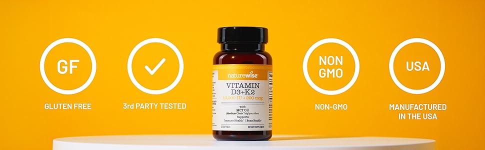NatureWise Vegan Vitamin D3 + K2 with Organic Coconut MCT Oil Mini Softgels - Organic D3 5000IU + Natural K2 100mcg - High Absorption Bone Support - Soy & Gluten Free - USA Manufactured NatureWise Vegan Vitamin D3 + K2 with Organic Coconut MCT Oil Mini Softgels - Organic D3 5000IU + Natural K2 100mcg - High Absorption Bone Support - Soy & Gluten Free - USA Manufactured
