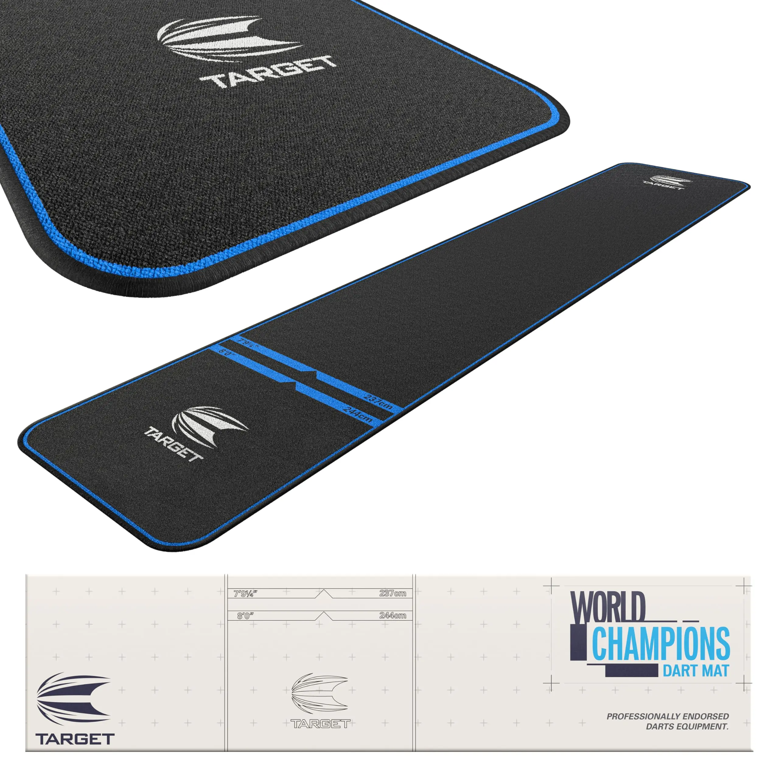 Target Darts Dart Mat - World Champions/Ink/Mod | Dart Oche Mat with Soft Tip and Steel Tip Throw Line Distances | Non Slip Carpet Mats for Floor and Dart Tips Protection | Darts Accessories