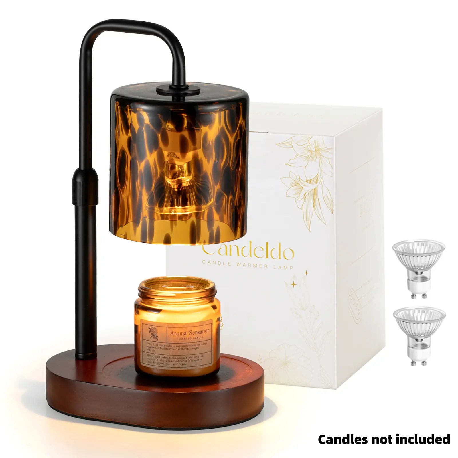 Tortoise Shell Wood Candle Warmer Lamp, Black Vintage Leopard Dimmable Lamp with 2 Bulbs, Height-Adjustable Timer, Decor Items for Living Room Room Accessories, Christmas Gift for Women