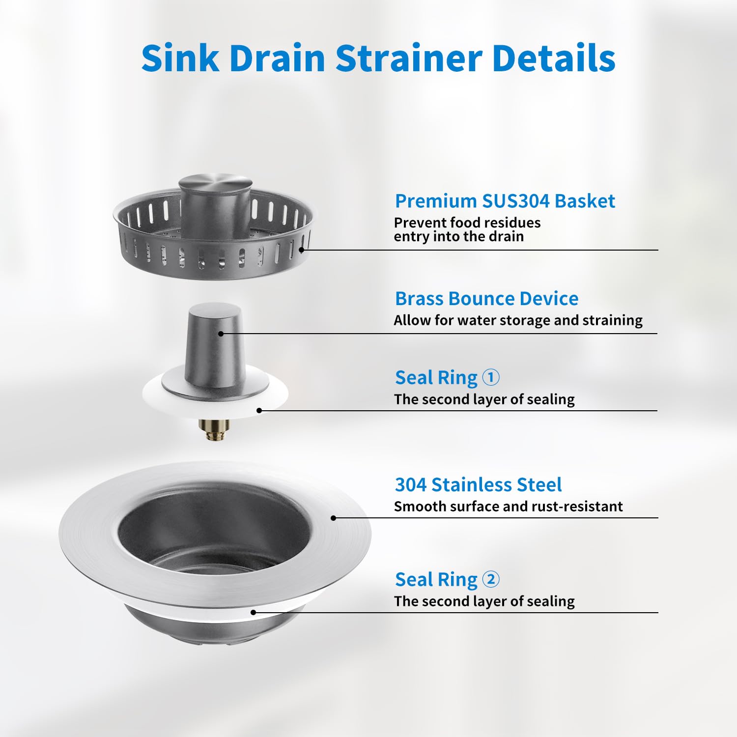 2PC Kitchen Sink Drain Strainer 3 in 1 304 Stainless Steel Pop-UpSink Stopper with Filter Basket, Anti-Clogging Function,Tool-Free Installation 2PC Kitchen Sink Drain Strainer 3 in 1 304 Stainless Steel Pop-UpSink Stopper with Filter Basket, Anti-Clogging Function,Tool-Free Installation
