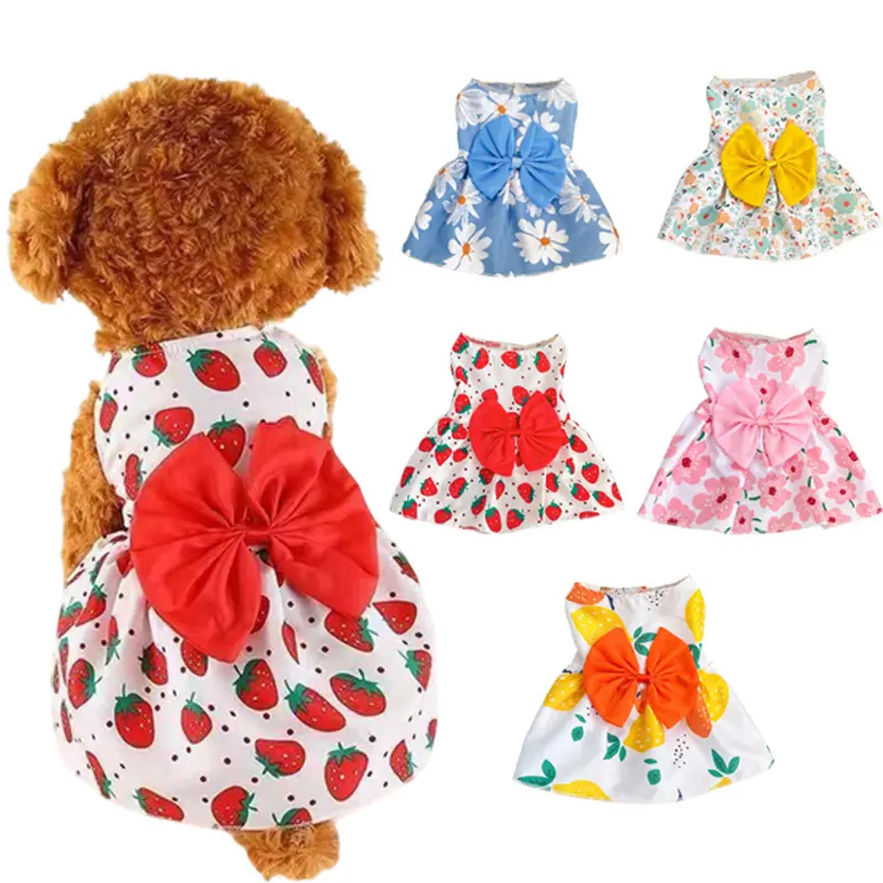 Dog Princess Dress Spring Summer Kitten Pet Skirt Cute Dog Dress Bow Lace for Small Medium Puppy Poodle Chihuahua 1 SET/5PCS Fashion Sporty XS/S/M/L/XL/XXL Flower Girl Dog Dress Set Costume Outfits