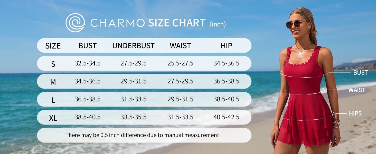 Charmo Women One Piece Swim Dress Tummy Control Swimsuit Full Coverage Bathing Suit Mesh Sheer Swim Skirt Swimwear