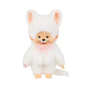 Monchhichi Girl as White Cat Plush Toy
