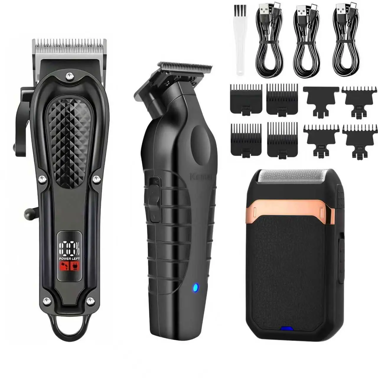 Kemei 2299 Triple Set Hair Trimmer, Multifunctional Hair Clipper, Styling, Detailing & Precision Trimming Kit, Facial Cleanser Shaver, Perfect Gift Combo, New, Lithium Ion, 1200mah, Wireless Hair Clipper, Rechargeable Trimmer, Cordless Hair Cutting