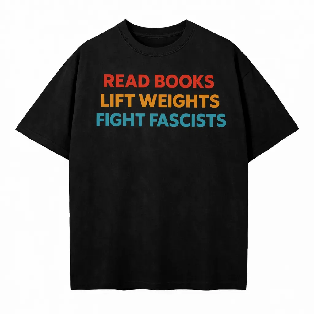 Read Books Lift Weights Fight Fascists Shirt Bold Activist Quote Tee for Readers Gym Lovers Political Awareness Statement Shirt