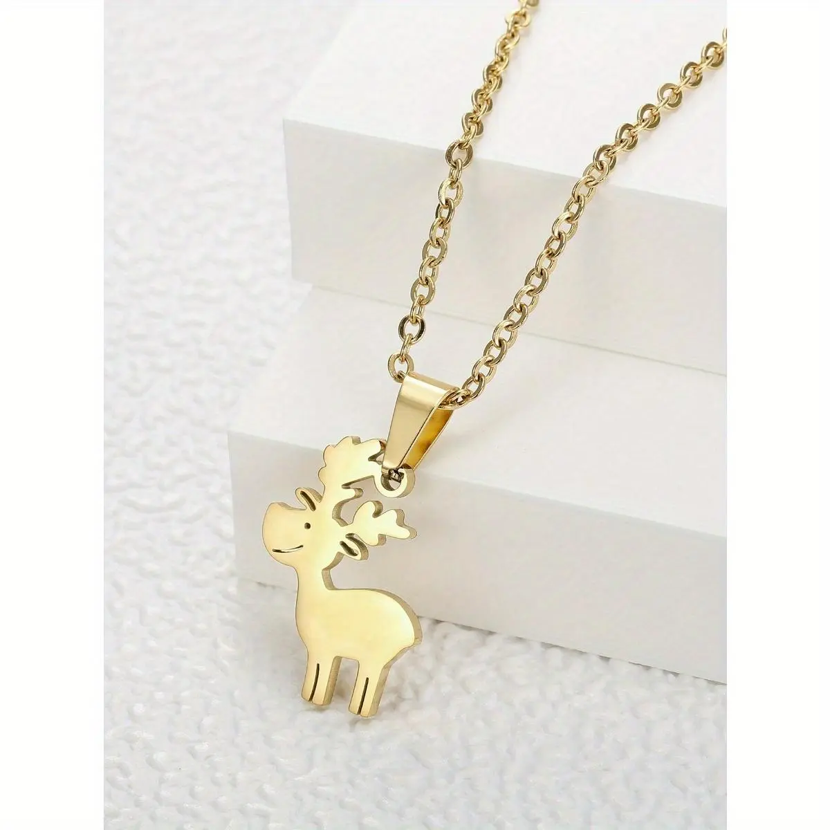 Women's Silvery Stainless Steel Elegant Christmas Deer Pendant Necklace - 1pc Animal-Themed Geometric Colorfast Chain Jewelry, Durable Metal Accessory for Christmas, Anniversary Gifting, Unisex, Set Of 2, Deer Charm, Colorfast Jewelry, Chain Jewelry Neckl