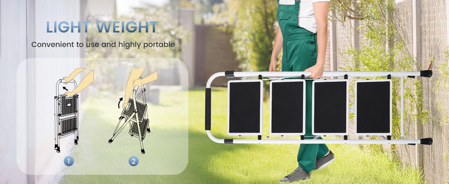 Step Ladder, 4 Sturdy Step Stool with Anti-Slip Pedal & Comfortable Handrail, 330lbs Capacity, Portable Heavy Duty Step Stool for Kitchen, Garage & Outdoor Use