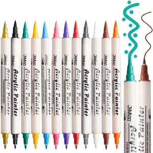 NOLUCK Acrylic Paint Pens,Brush and Fine Tips Acrylic Markers Kit for Rock Wood Glass Stone Pebble Ceramic Craft Painting,Water Based Paint Art Pens for Graffiti Kids Gift Easter Egg Pumpkin Double-Tip