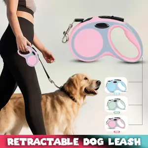 360° Tangle-Free Retractable Pink Dog Leash 16ft Strong Nylon Tape One-Hand Brake Lock for Small Medium Dogs & Cats Anti-Pull Smooth Retraction Ergonomic Dual with Accessories