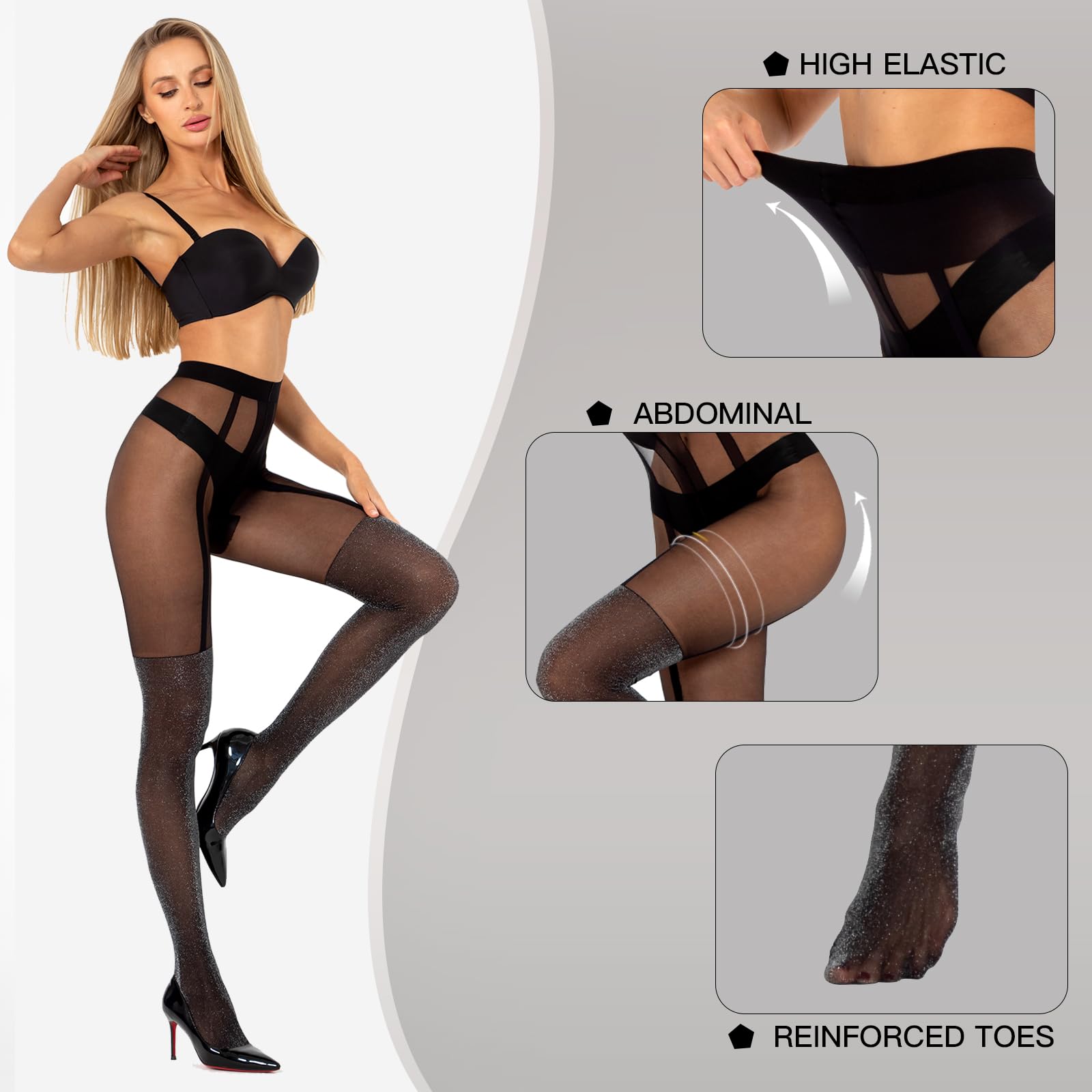 Mock Thigh High Stockings For Women Sexy Fishnet Tights Suspender Pantyhose 2 Pairs Leg Matching tights