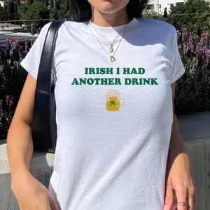 Irish I Had Another Drink Baby Tee, Funny St Patrick's Day Y2K Crop Top, Cute Drinking Irish Shirt, Gift For St Patrick's Day, Irish Tee