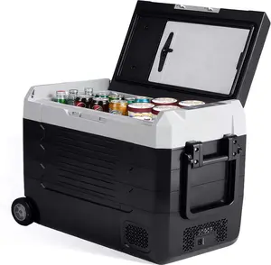 Large 53QT 12V Car Fridge Freezer, Dual Zone Electric Cooler with Wheels& Cutting Board, Battery Protection & Smart App Control for Travel & Outdoor