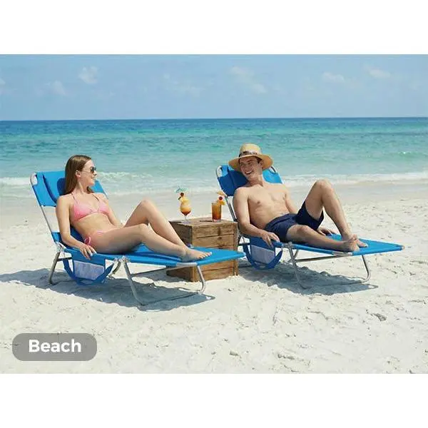 71" Folding Adjustable Chaise Lounge Chair for Beach | Portable Sun Lounger with Backpack Straps & Side Pocket, Lightweight Outdoor Recliner for Poolside, Lawn, Sand