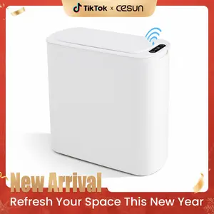 Cesun Automatic Motion Sensor Bathroom Trash Can with Lid, 2.6 Gallon Touchless Trash Bin, Smart Plastic Slim Garbage Can Small White Wastebasket for Toilet, Office, rv, Bedroom, Living Room