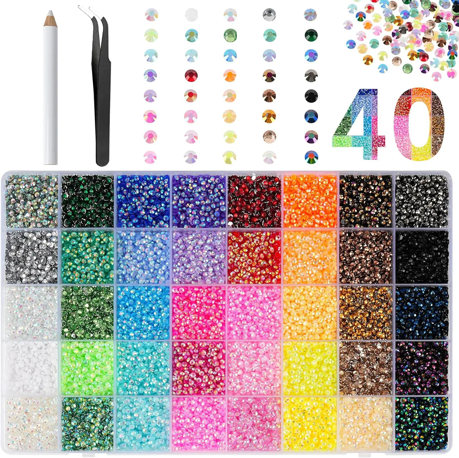 Resin Jelly Rhinestones Nail Art Accessories Kit - 32000Pcs 3-5mm Flatback, 3mm Rhinestone Nail Art Accessories, Tools for Clothes, Shoes, DIY Bedazzling Crafts