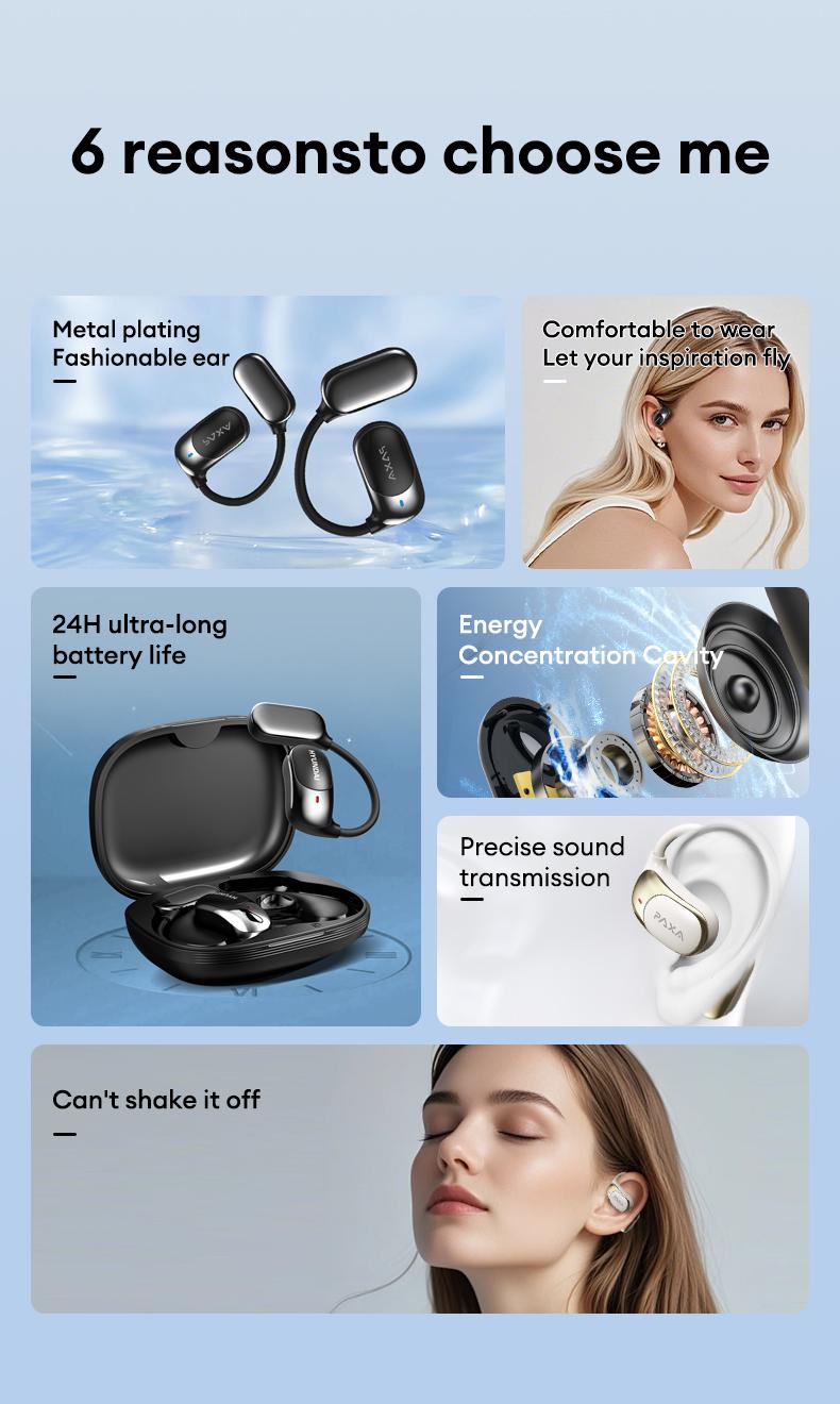 PAXA KC09 OWS Electronic Wireless Bluetooth Earbud Headset with 2025 New Bluetooth 6.0 for Faster, More Stable Connection & Lower Power Use, Comfortable & Luxurious Sound for Music & Phone Calls