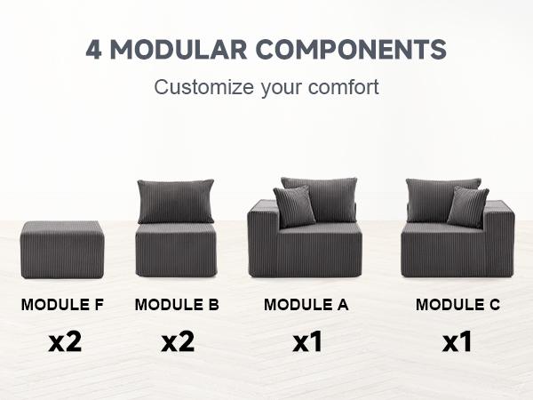 【3 packages】135.4" Cloud Couch Sectional, Modular Sofa with Deep Seat, Plush Corduroy L/U Shaped Boneless Couch, Convertible Sectional Couches for Living Room, 5/6Seat