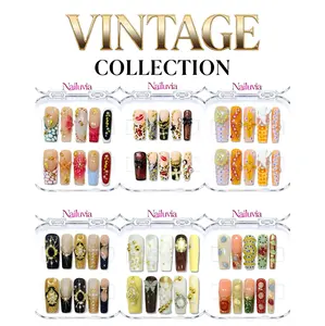 Luxury Vintage Collection Mid-Square (1.3 inch) 10pcs Bangle Nails Y2K sweet cool luxury style handmade acrylic press on nails, 1.3 inch medium square shape, with a smooth, glossy finish for a comfortable fit,Valentine's Day, Reusable and durable