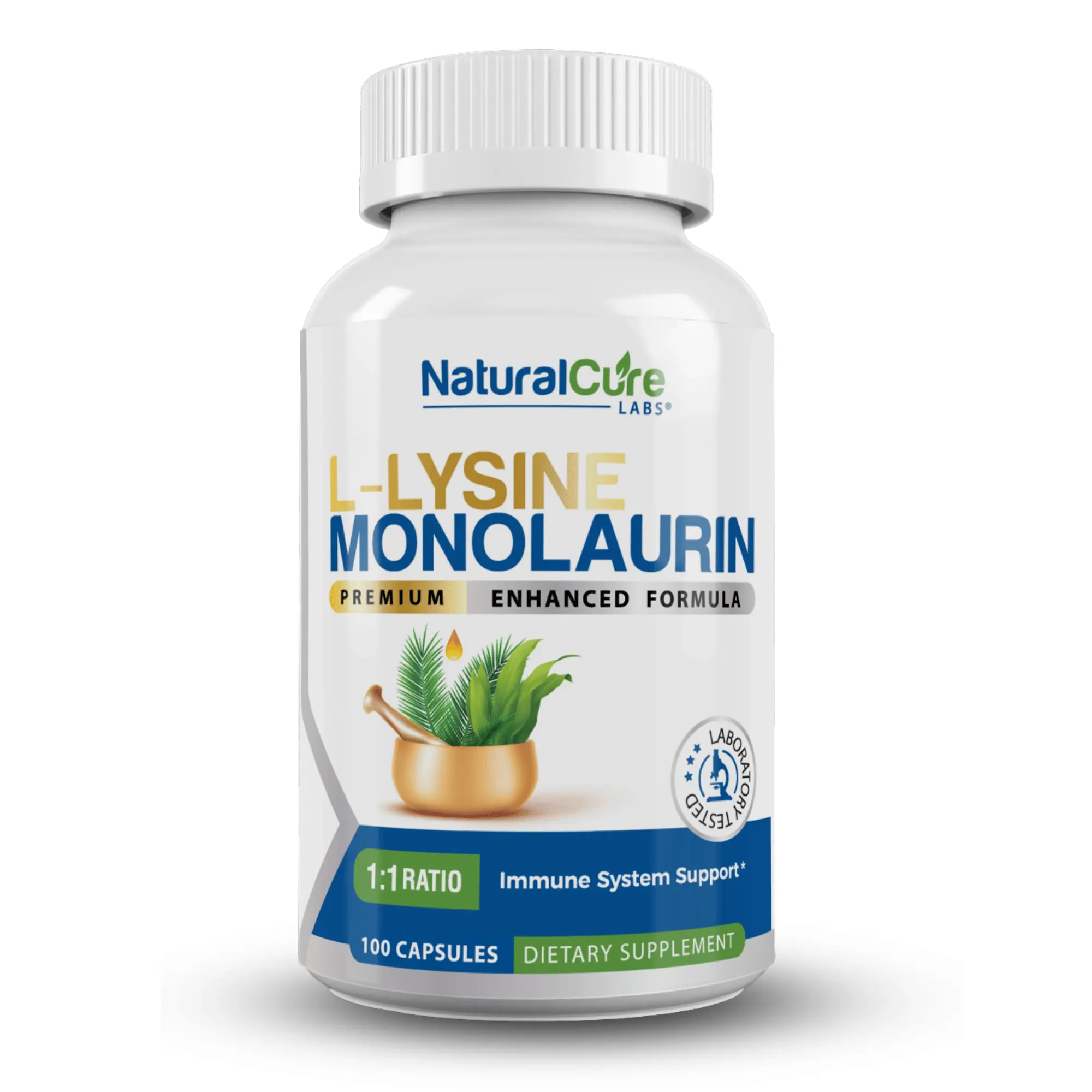 L-Lysine with Monolaurin 600mg – 1:1 Ratio, 100 Capsules – Immune & Digestive Support by NCL (Natural Cure Labs)