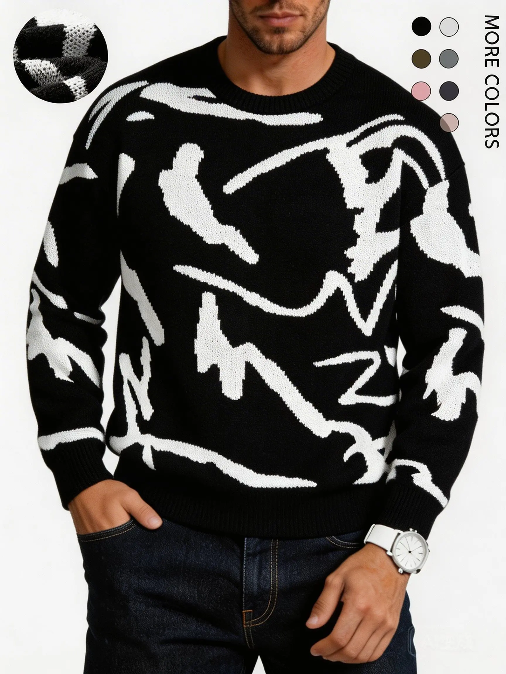 #Springfresh Men's Knitted Long Sleeve Sweater Crew Neck Y2K Graphic Casual Regular Fit Jumper for Fall & Winter Stylish Breathable Pullover Sweater Menswear Outfit Stylish Tops Grey Chinos Aesthetic Loose Fit Crewneck Fashionable Knitwear SpringStatement