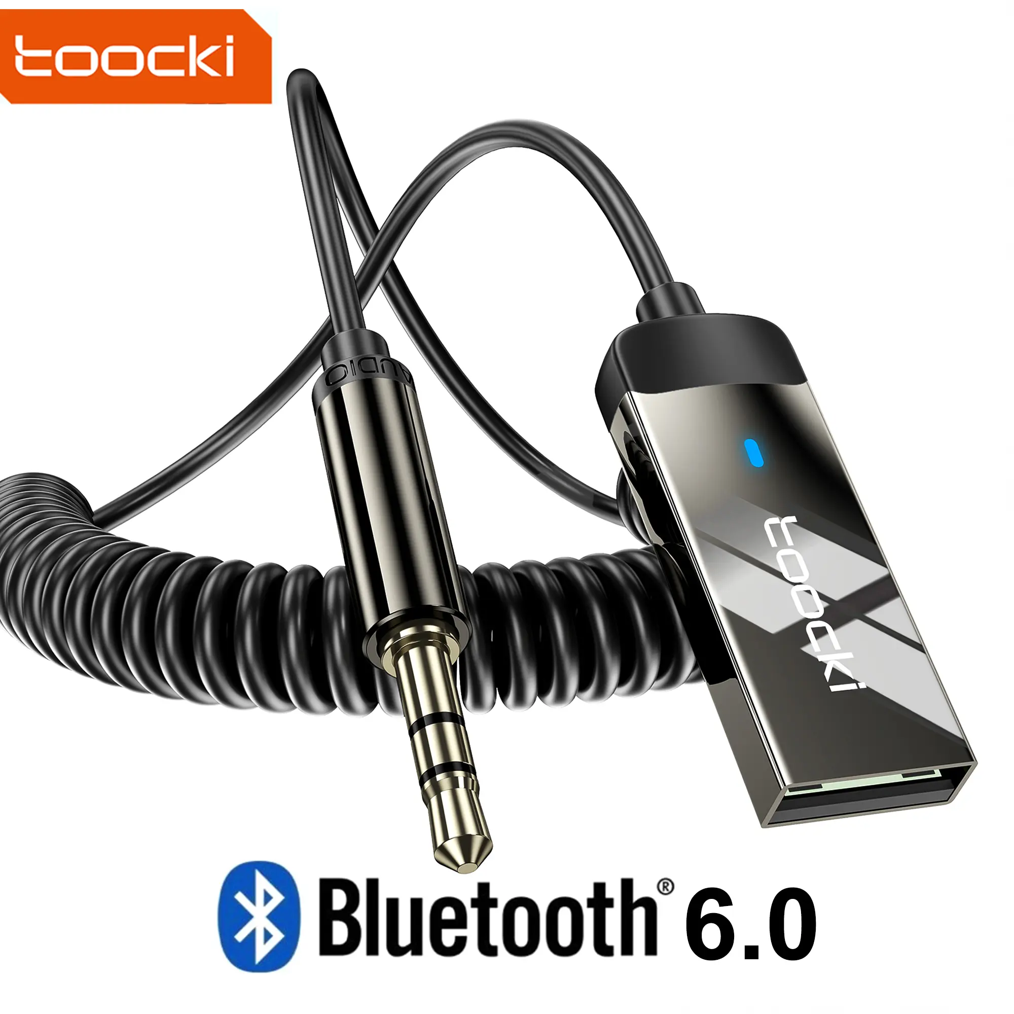 Toocki Bluetooth 6.0 Aluminium Car Adapter, 3.5mm Aux Bluetooth Receiver with Built-in Microphone, USB 2.0 to 3.5mm Jack Kit for Hands-Free Calls, Audio Accessories Compatible with Car & Home Speakers