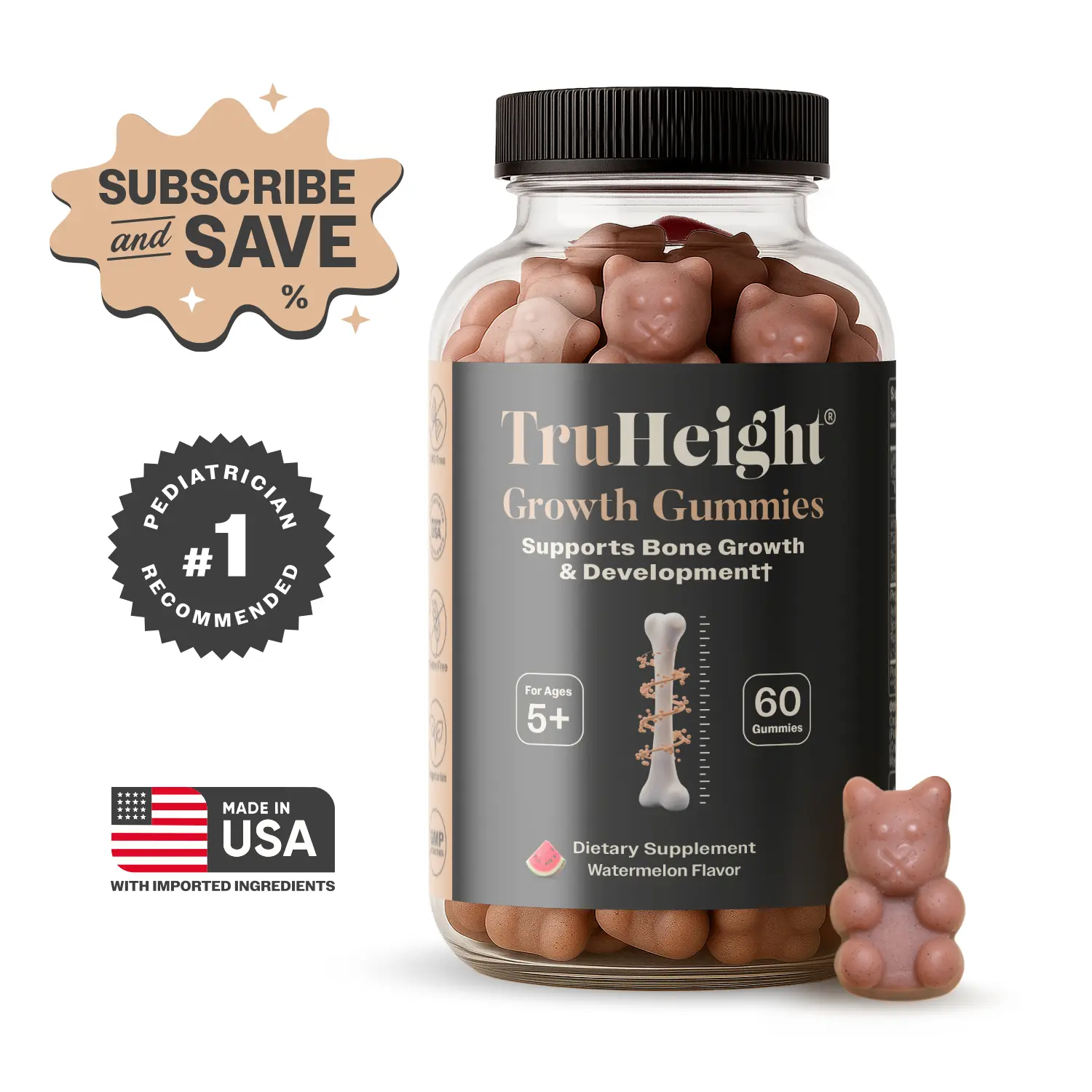 TruHeight Growth Gummies - Natural Growth & Development Supplement for Kids & Teens, Vitamin D, K, Calcium Bone Strength Vitamins, Picky Eater Ages 5+