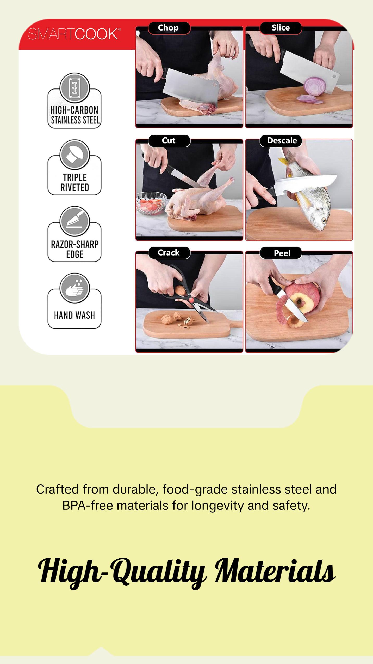 SmartCook 27 Pcs Kitchen Utensils Set with kitchen Knife Block Set with sharpener, Premium Stainless Steel,Cooking Utensils Set, Kitchen Gadgets Tools Set, Lightweight and Strong, Spoon, Ladle, Silicone Whisk and more, Utensils de Cocina