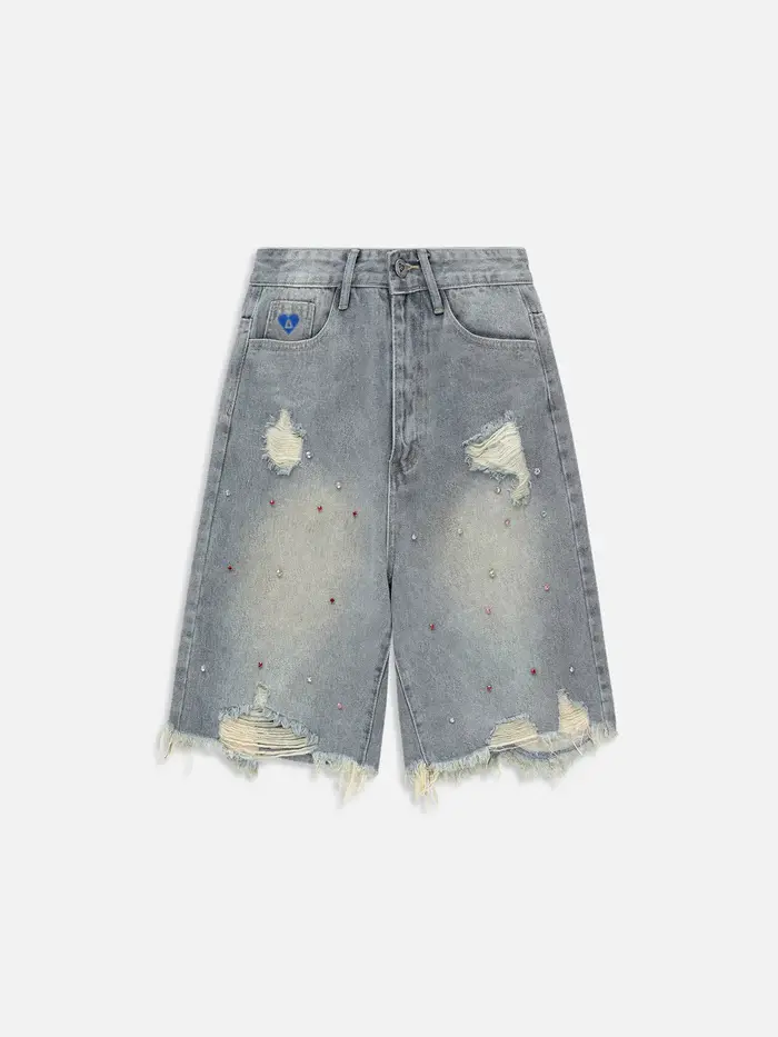 Aelfric Eden Y2K Rhinestone Jorts Baggy Shorts Summer 2025 Trends Streetwear Trendy Men's Jorts Women's Jorts Womenswear Bottom Pocket Clothes Cotton Denim,back to school shopping,clothes for back to school,first day of school outfits