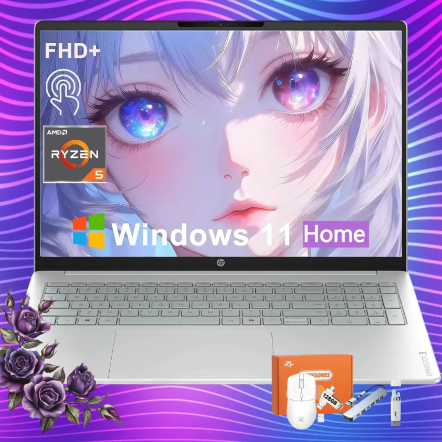 HP OmniBook 16'' 2K IPS Touchscreen Laptop 2026 Edition, AMD Ryzen 5 40, Up To 8GB RAM, 512GB SSD, Radeon 610M Graphics, FHD Camera, Copilot AI, Windows 11 Home, For Business Use, Bundle Accessories