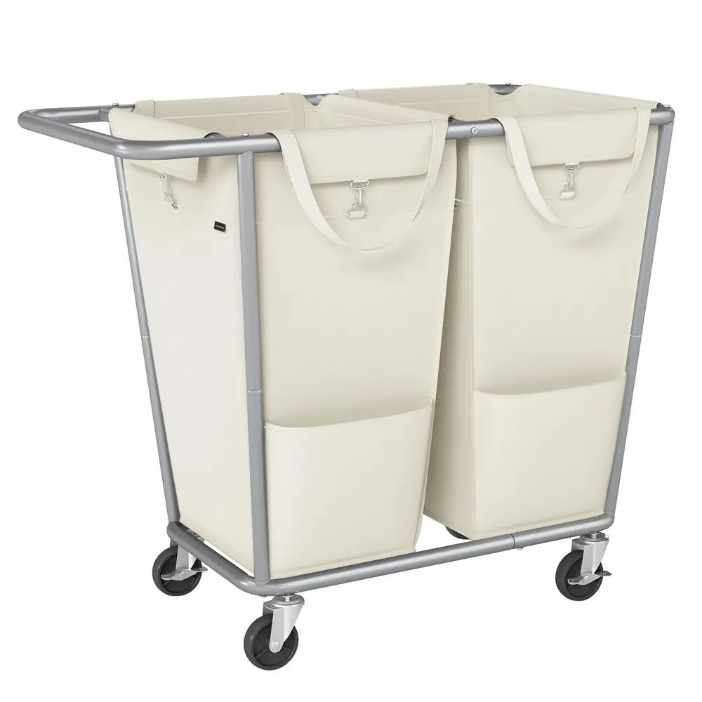SONGMICS Freestanding Laundry Hamper - Heavy-Duty Steel Frame, Smooth Transport Wheels, Removable Bags, Handle Grip, Pocket, Durable With Wheel Laundry Basket for Home Use, Freestanding Laundry Hampers