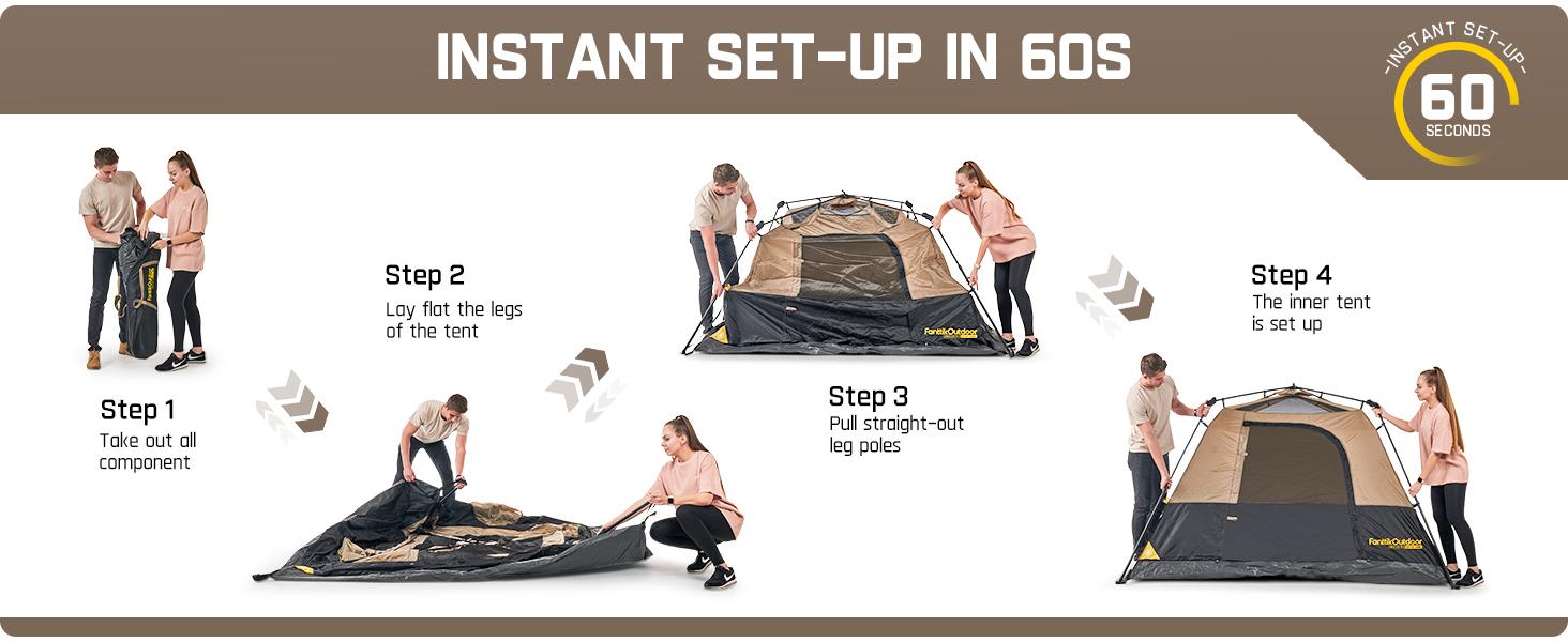 【FathersDayGift】Fanttik Zeta C4/C6 Pro Instant Cabin Tent - 4/6-Person Portable Outdoor Camping Tent with Removable Canopy, Waterproof Fabric, Windproof High-Quality Materials, Quick Setup, Mesh Windows, Roomy Space Summervibes