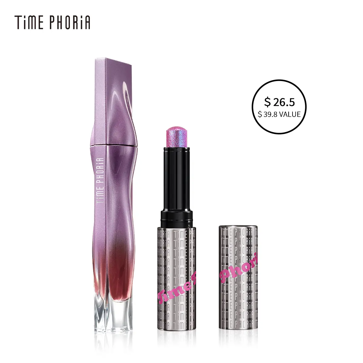 TIMEPHORIA 2PCS Crystal Pearl Illumina Jelly Eyeshadow Stick & Flawless Glaze Nebula Velvet Lip Cream (4ML)