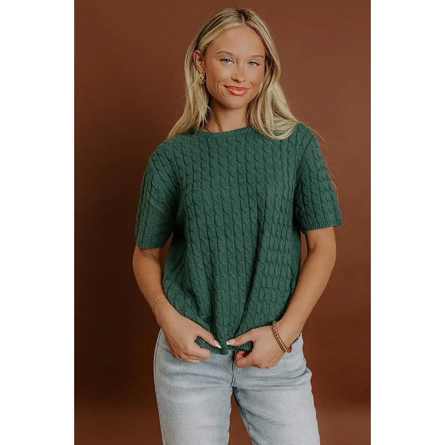 Uptown Charm Cable Knit Top in Hunter Green