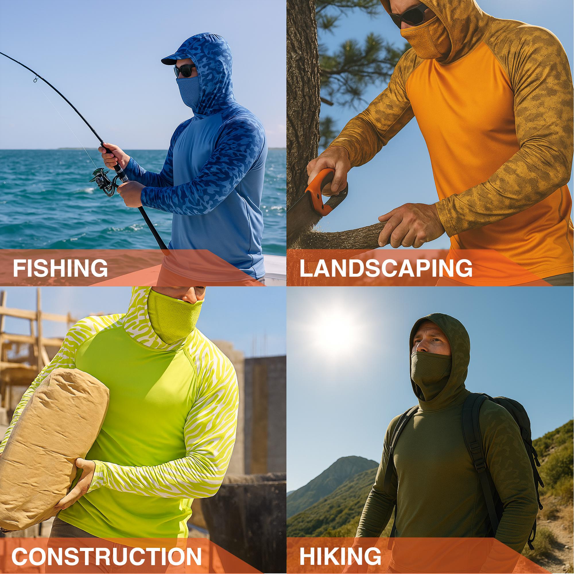 【RODEEL】915 Sun Hoodie Shirts with Mask Neck Gaiter Men UPF 50+ UV Protection Long Sleeve Lightweight Quick Dry Moisture Wicking Breathable Cooling Athletic Activewear for Outdoor Fishing Boating Hiking Cycling Construction Roofing Gardening Tree Service 【RODEEL】915 Sun Hoodie Shirts with Mask Neck Gaiter Men UPF 50+ UV Protection Long Sleeve Lightweight Quick Dry Moisture Wicking Breathable Cooling Athletic Activewear for Outdoor Fishing Boating Hiking Cycling Construction Roofing Gardening Tree Service