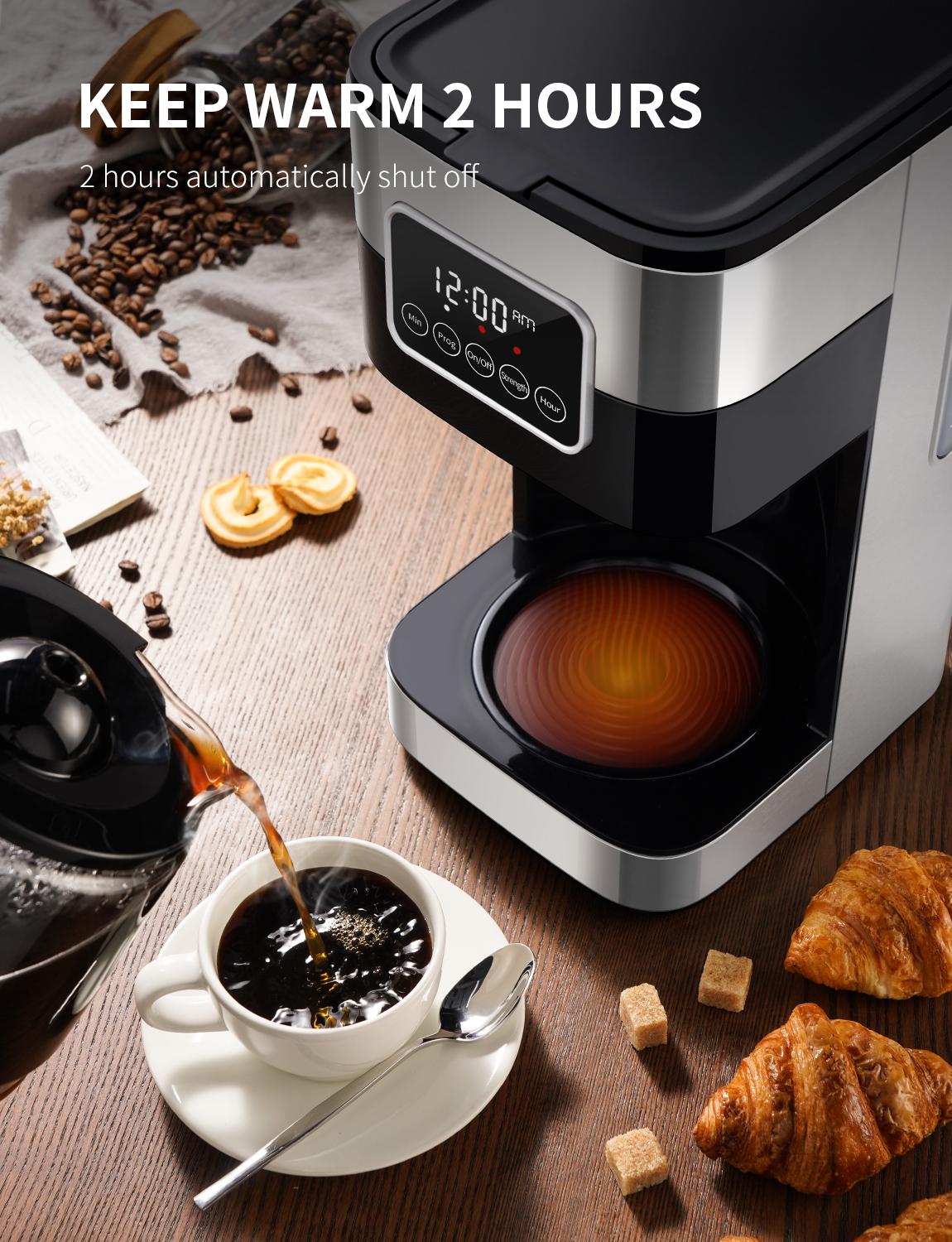 SHARDOR  10-Cup Drip Coffee Maker with Touch-Screen Programmable, Stainless Steel Brew Coffee Machine, Pause & Serve, Regular & Strong Coffee Brewer, Black