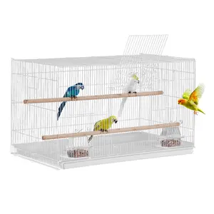 VEVOR Bird Cage,  , 18 in, Small Parakeet Cage, Sturdy Metal Bird Flight Cage, Travel Birdcage with 2 Perches & 2 Feeding Cups, Parrot Cage for Canaries Lovebirds Cockatiels Budgie Pet Toy, White