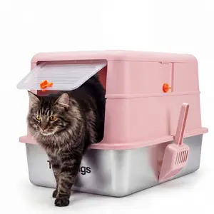 TOPYANGS Stainless Steel Litter Box with Lid The high-sided, enclosed design effectively prevents spills for hassle-free cleaning. Built to last, available in multiple colors and sizes—the perfect gift for your beloved cat. Litterbox