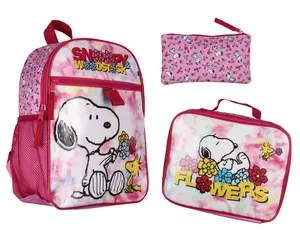 Peanuts Snoopy Woodstock Flower Character 3 PC Mini Backpack Lunch box Pencil Pouch