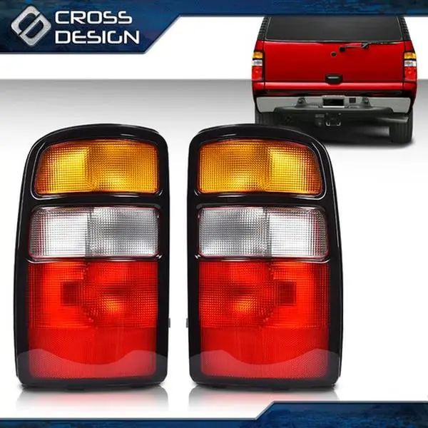 CROSSDESIGN Red Amber Polycarbonate Car Lights Rear Taillights Pair - 3157 Bulbs Compatible, Plug & Play, Shock-Resistant, UV Protection, with Lenses, Vehicle-Specific Fit for 2000-2006 Chevy Suburban 1500/2500/Tahoe, GMC Yukon/Yukon XL, Car Accessories