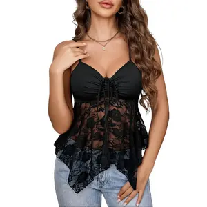 Avidlove Lace Bralette Crop Top for Women Y2k Cami Tank Top with Adjustable Spaghetti Straps & Elastic Thin Mesh Lace Comfortable Casual Lingerie Sizes Run Small Bustier SpringStatements Size Up For Fuller Bust