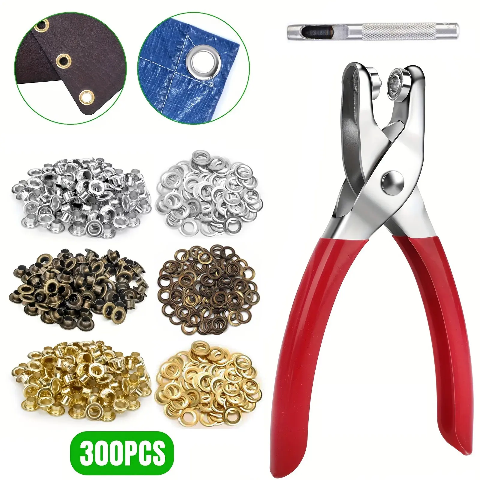 Jewelry Making Tools Handle Pliers, Metal Eyelets Tool Kit, 300pcs Grommets & Washers, DIY Tarp Hole Puncher for Crafts, Durable Metal Eyelets, Crafting, Various Crafts