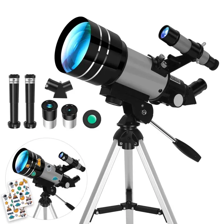 70mm Large Aperture Astronomical Telescope - Fully Multi-Coated Portable Travel Star Telescope for Kids, 300mm Refractor for Camping Outdoor Moon Viewing Gift, Portable Travel Telescope