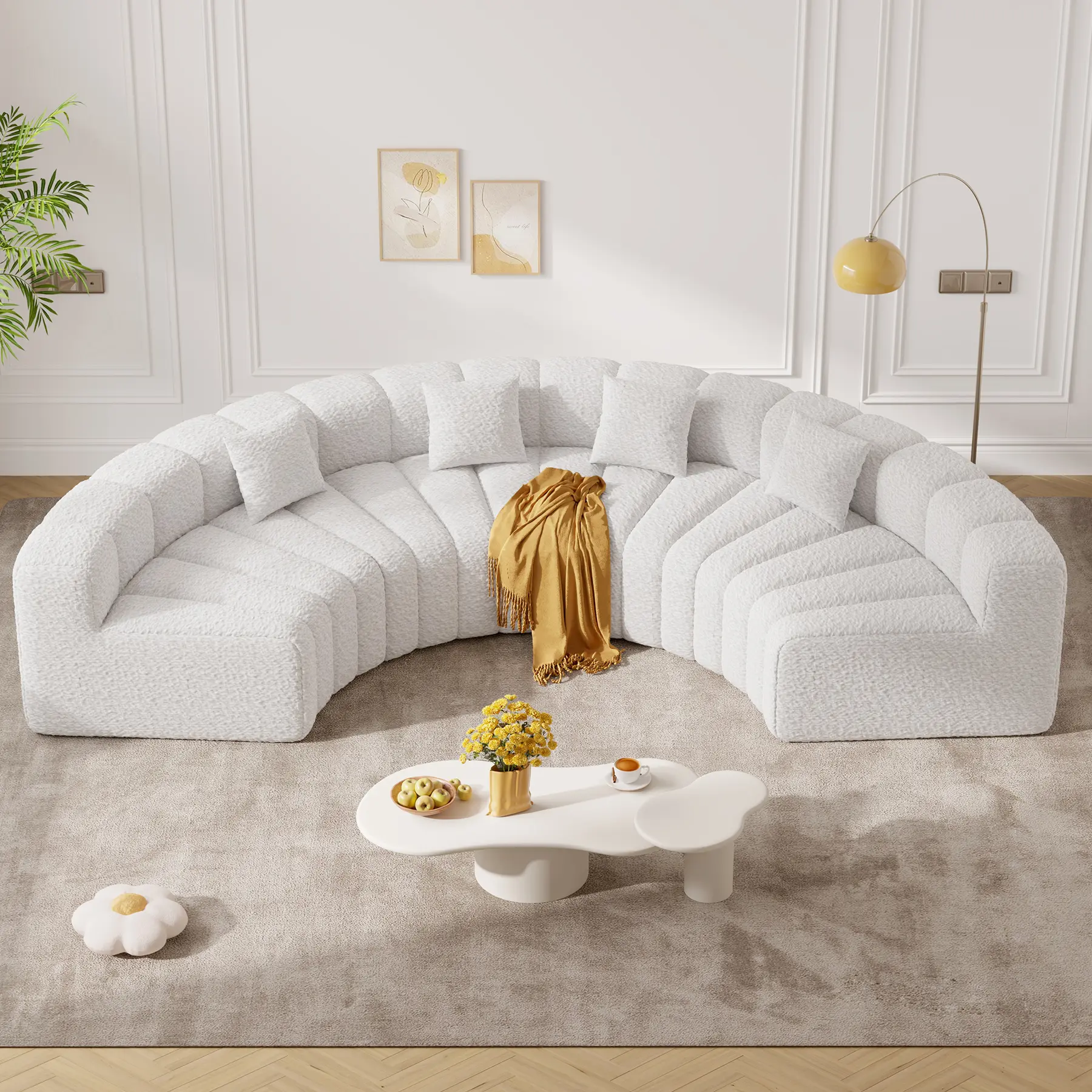 【2 Packages shipping】Oversized Curved Cloud Couch, 4 Seater Modern Modular Sectional Sofa, Convertible Boneless Couches for Living Room, No Assembly Required, White 1 PCS,dorm essentials,home decor