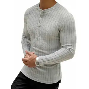 Zaitun Men’s Ribbed Knit Henley Long Sleeve Shirt – Casual Slim Fit Textured Pullover Top for Spring Fall Winter Everyday Wear