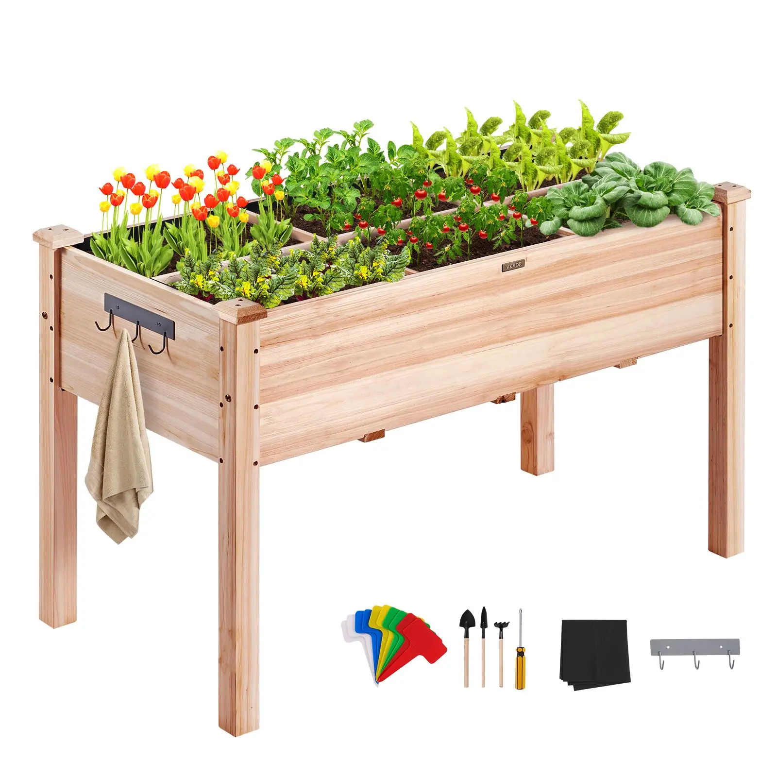 【FathersDayGift】VEVOR Raised Garden Bed,  , 3.9 x 1.9 x 2.5 ft Wooden Planter Box, Elevated Outdoor Planting Boxes with Legs, for Growing Flowers/Vegetables/Herbs in Backyard/Garden/Patio/Balcony, Burlywood